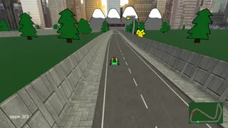 A track through the city, with a hand-drawn Pikachu watching