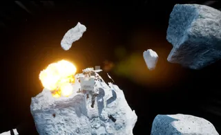 Swinging past an exploding asteroid